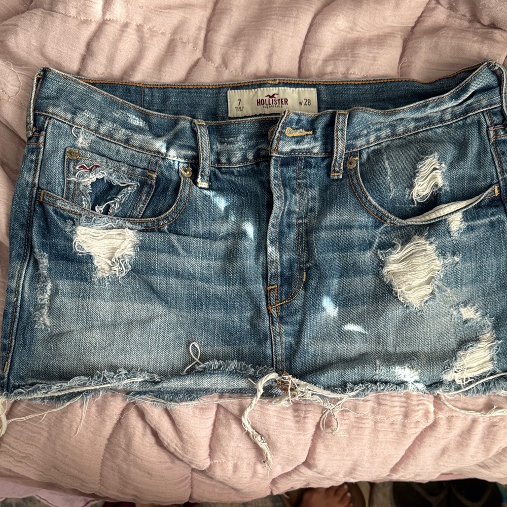 Hollister Blue Distressed Denim Skirt